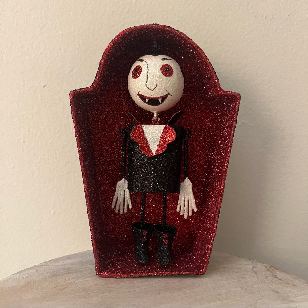 Pier 1 Vampire in Glittered Coffin ornament Halloween table top decoration decor